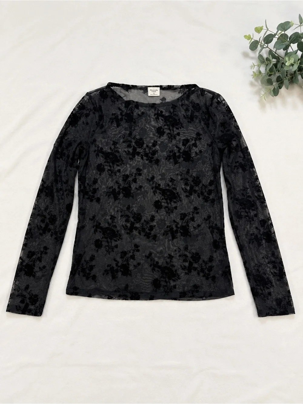 Abercrombie & Fitch Black Floral Burnout Mesh Long-Sleeve Top - Picture 1 of 3